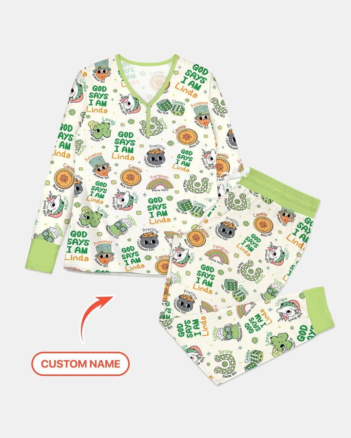 Personalized God Says I Am St. Patrick's Day Family Matching Bamboo Women Pajama Set