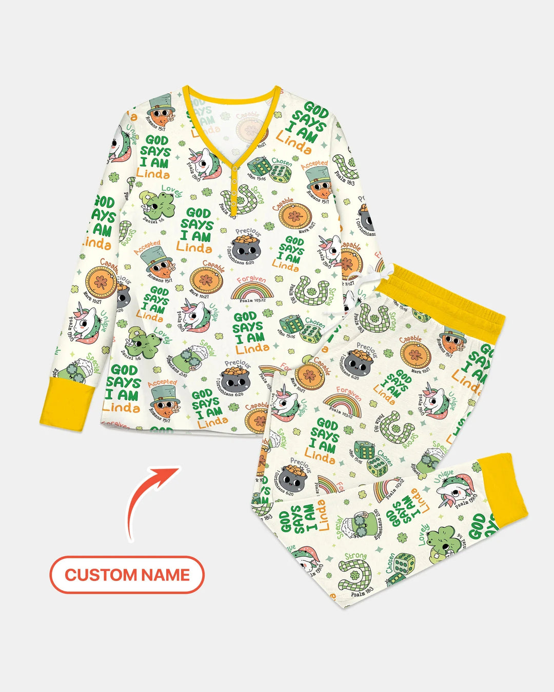 Personalized God Says I Am St. Patrick's Day Family Matching Bamboo Women Pajama Set