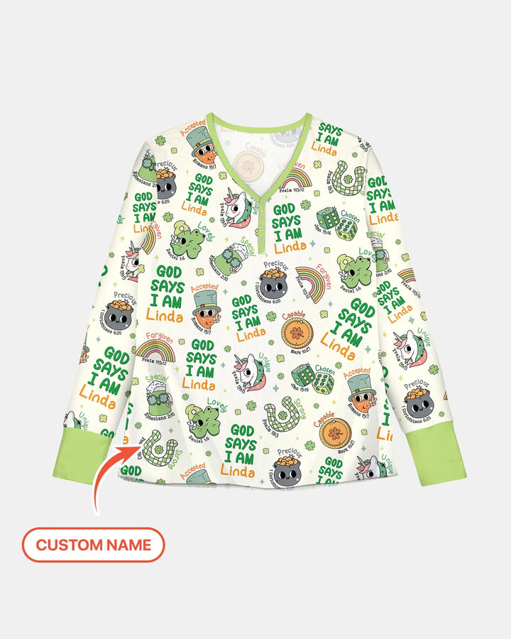 Personalized God Says I Am St. Patrick's Day Family Matching Bamboo Women Pajama Set