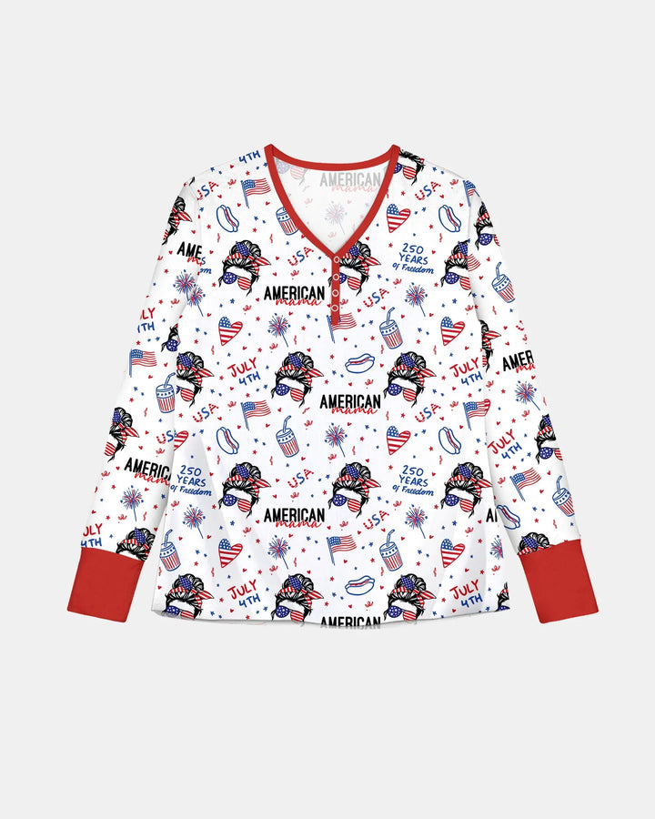 Doodle American Flag Glasses Family Matching Bamboo Women Pajama Set