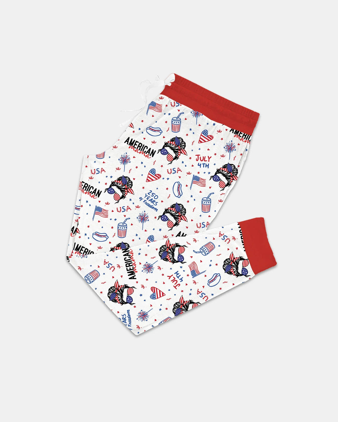 Doodle American Flag Glasses Family Matching Bamboo Women Pajama Set