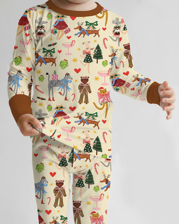 Animals Christmas Bamboo Two Piece Long Sleeve Pajama Set