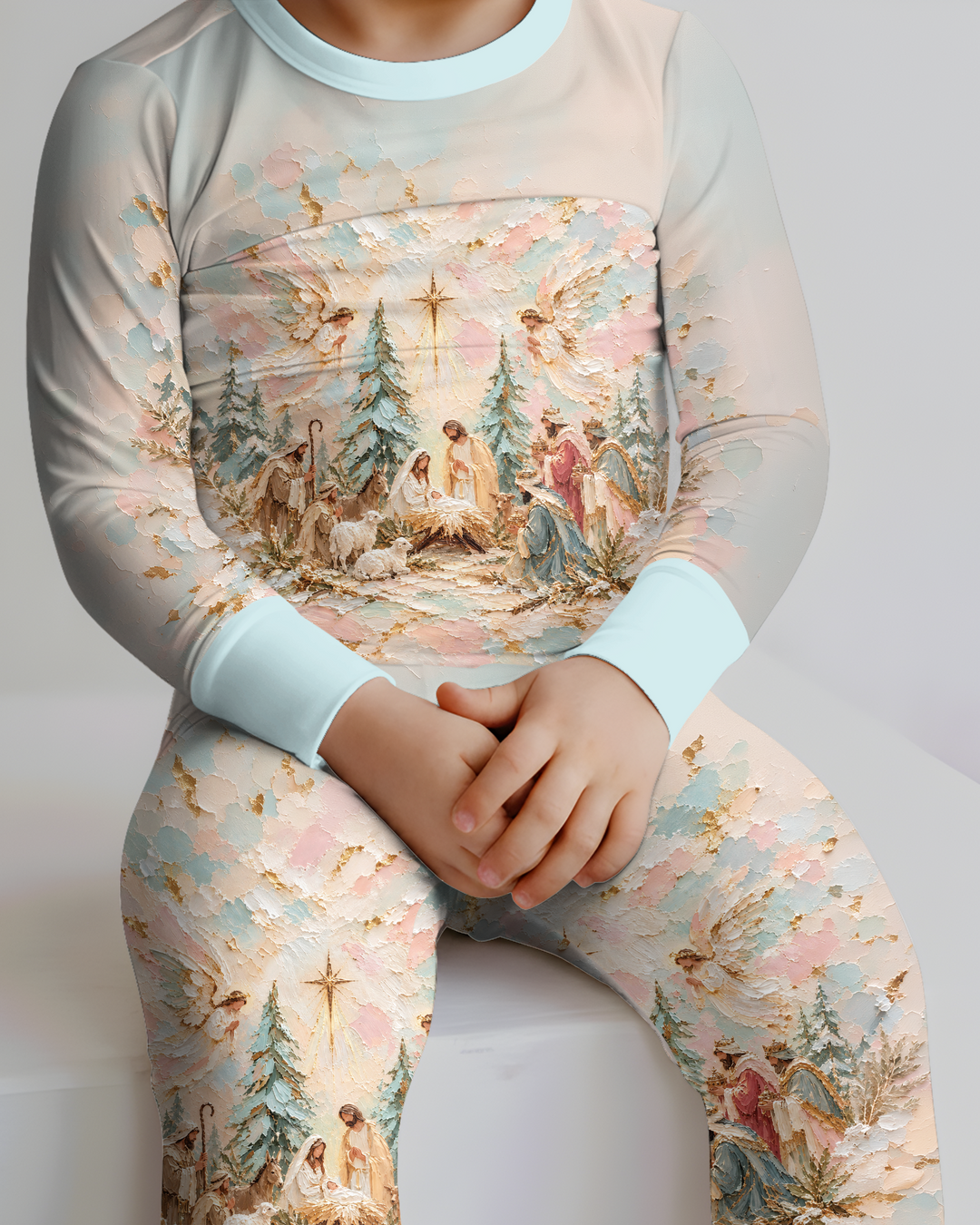 A Starry Holy Night Mommy & Me Matching Bamboo Two Piece Long Sleeve Pajama Set