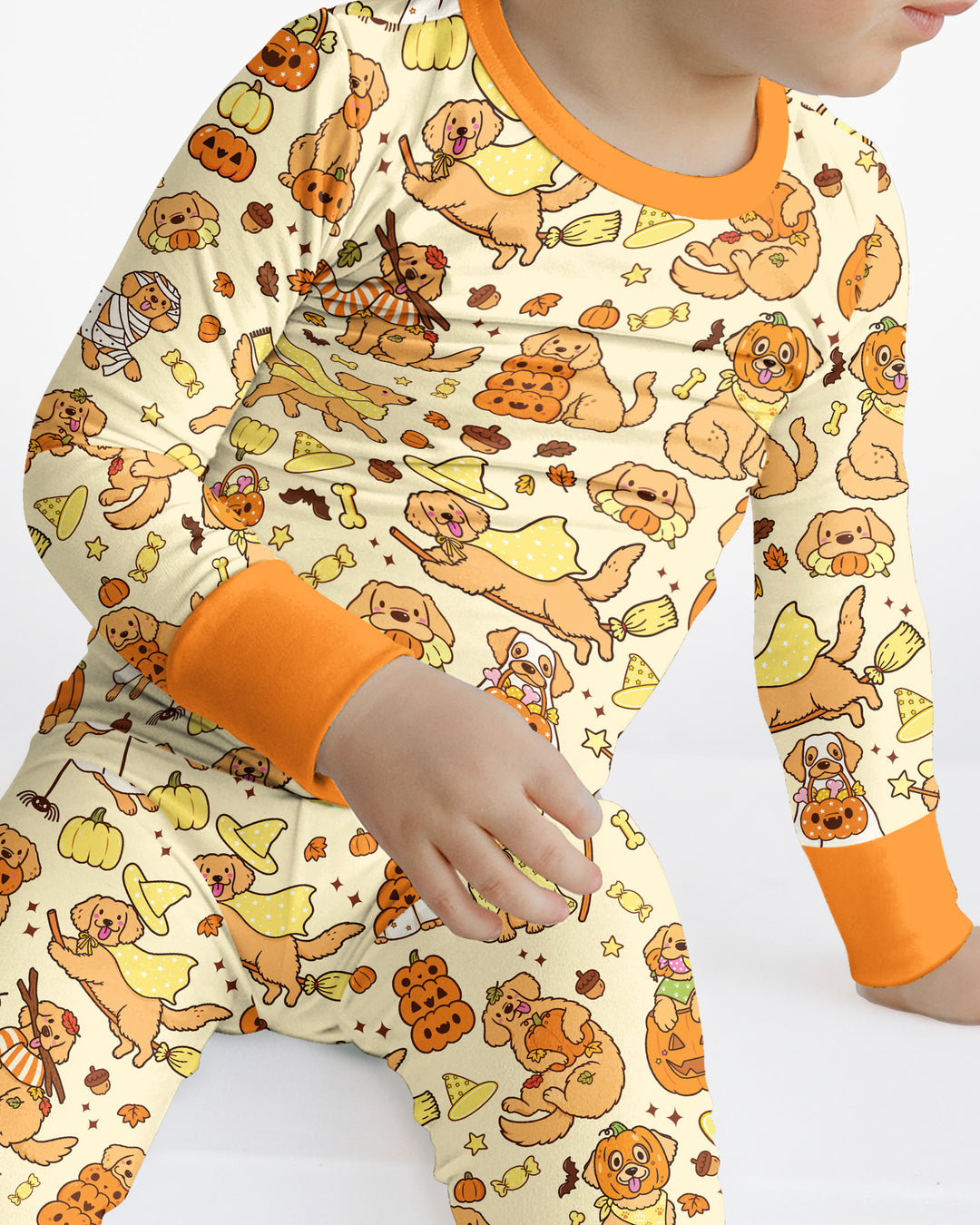 Spooky Golden Pups Bamboo Two Piece Long Sleeve Pajama Set