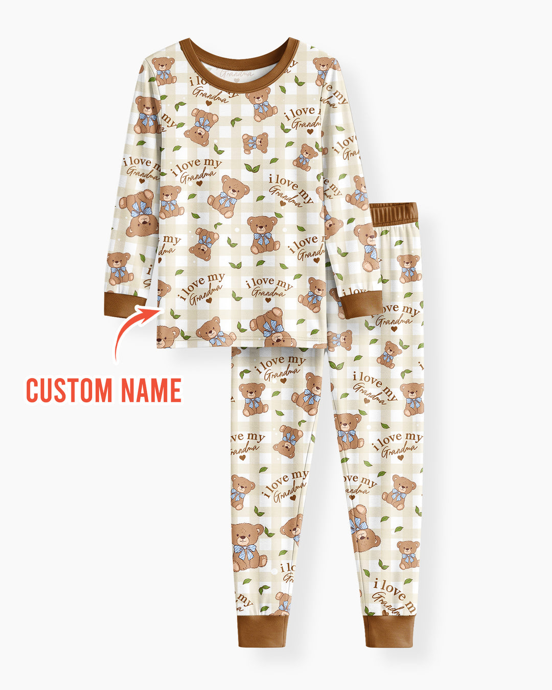 Personalized I Love My Grandma Bamboo Two Piece Long Sleeve Pajama Set