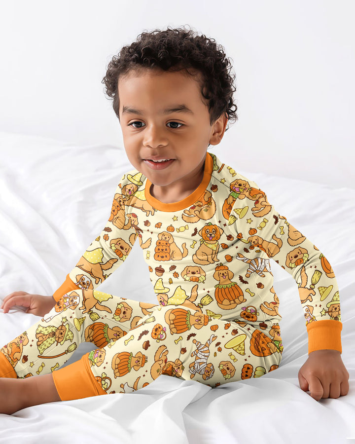 Spooky Golden Pups Bamboo Two Piece Long Sleeve Pajama Set