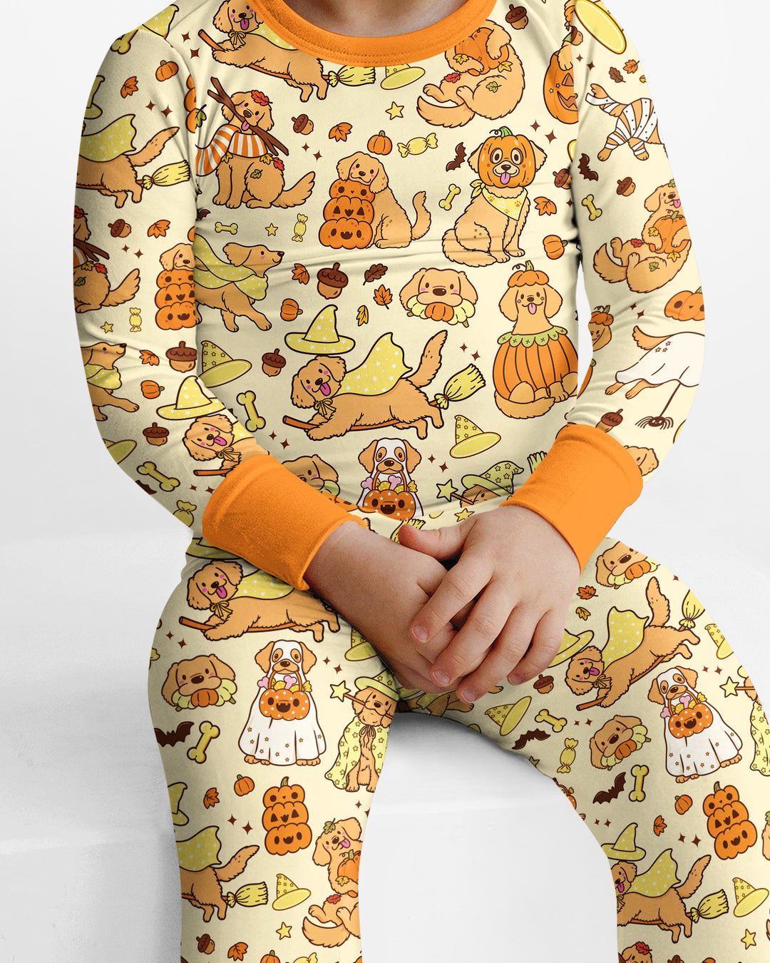Spooky Golden Pups Bamboo Two Piece Long Sleeve Pajama Set
