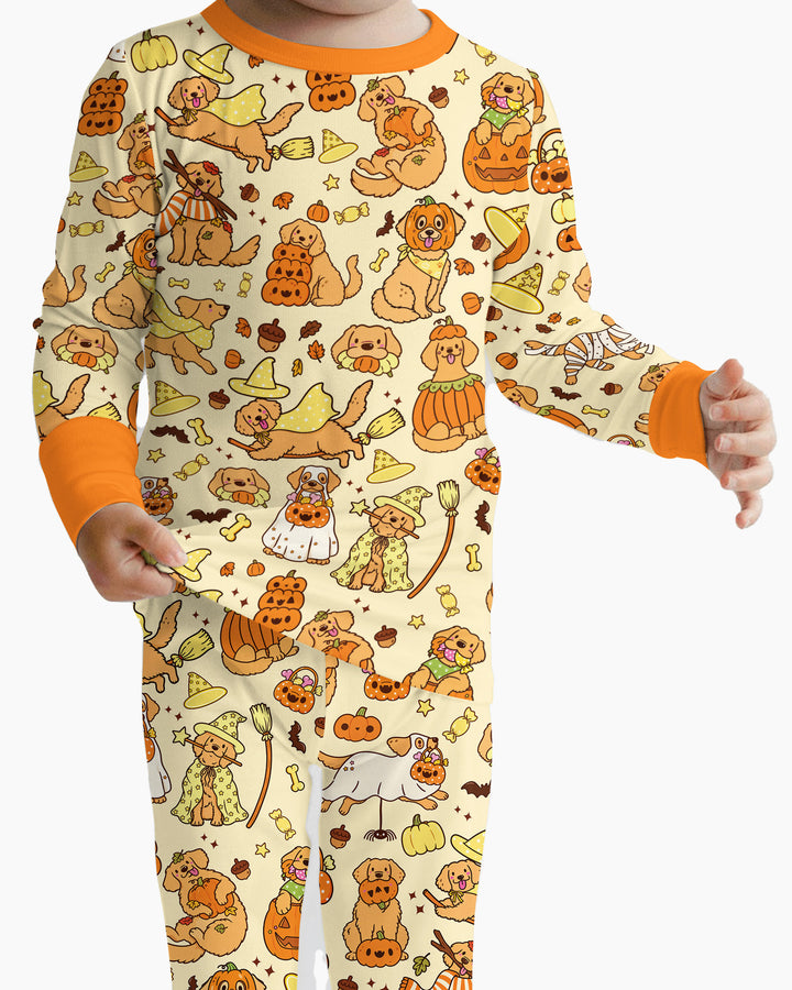 Spooky Golden Pups Bamboo Two Piece Long Sleeve Pajama Set