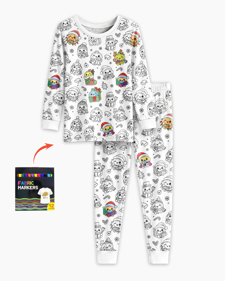 Kawaii Holiday Dumpling Colorable Bamboo Two Piece Long Sleeve Pajama Set
