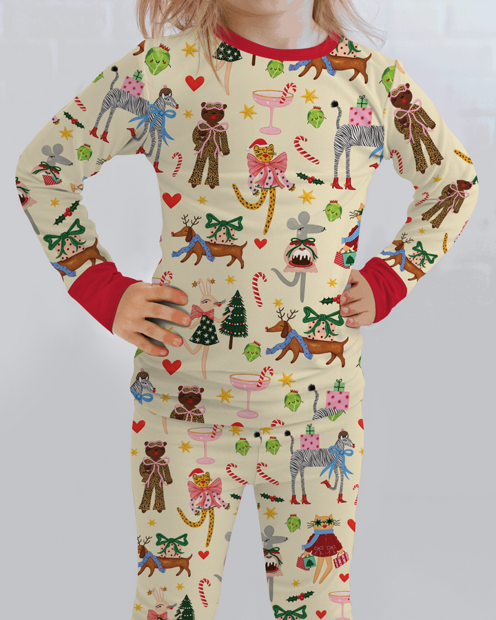 Animals Christmas Bamboo Two Piece Long Sleeve Pajama Set