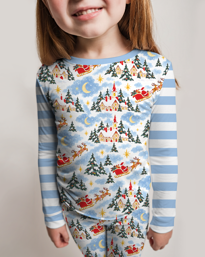 Whimsical Santa's Winter Village Bamboo Two Piece Long Sleeve Pajama Set