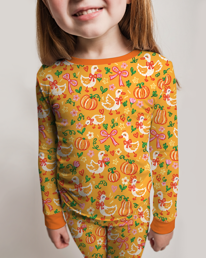 Cute Duck Pumpkin Fall Bamboo Two Piece Long Sleeve Pajama Set