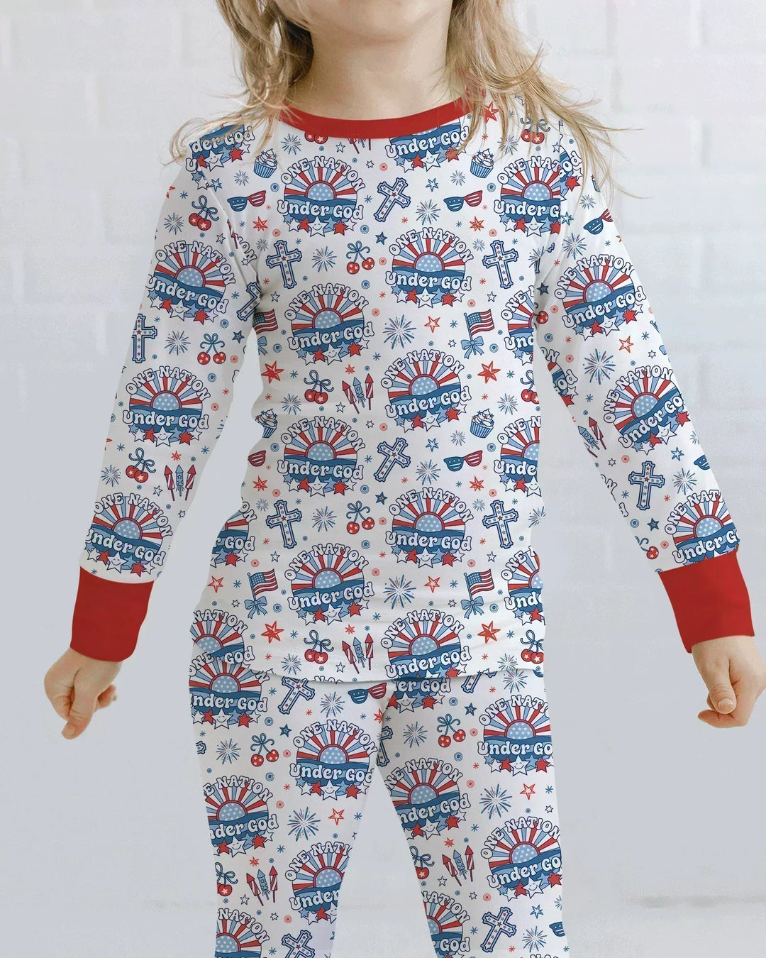 One Nation Under God Family Matching Bamboo Two Piece Long Sleeve Pajama Set