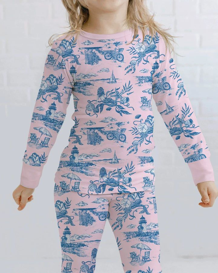 Summer Toile Bamboo Two Piece Long Sleeve Pajama Set
