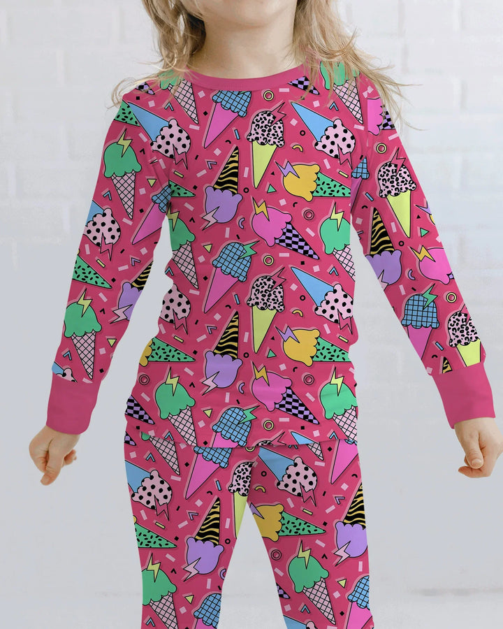 Summer Retro Ice Creams Family Matching Bamboo Two Piece Long Sleeve Pajama Set