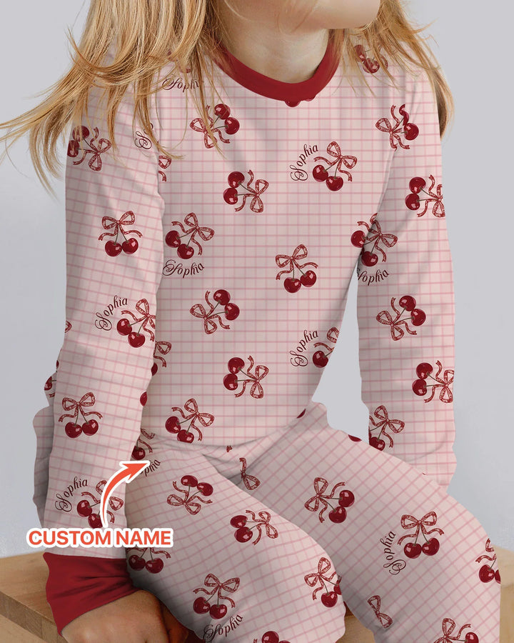 Cherry Mom and Me Bamboo Two Piece Long Sleeve Pajama Set