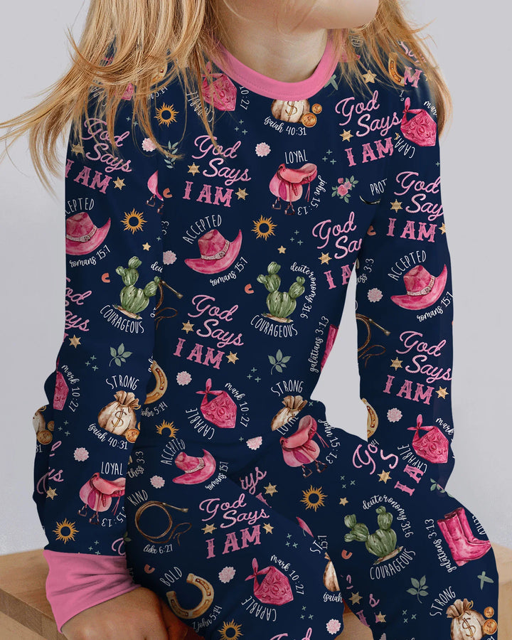 God Says I Am Western Faith Bamboo Two Piece Long Sleeve Pajama Set