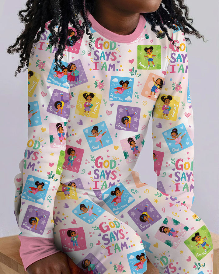 God Says I Am Black Girl Bamboo Two Piece Long Sleeve Pajama Set