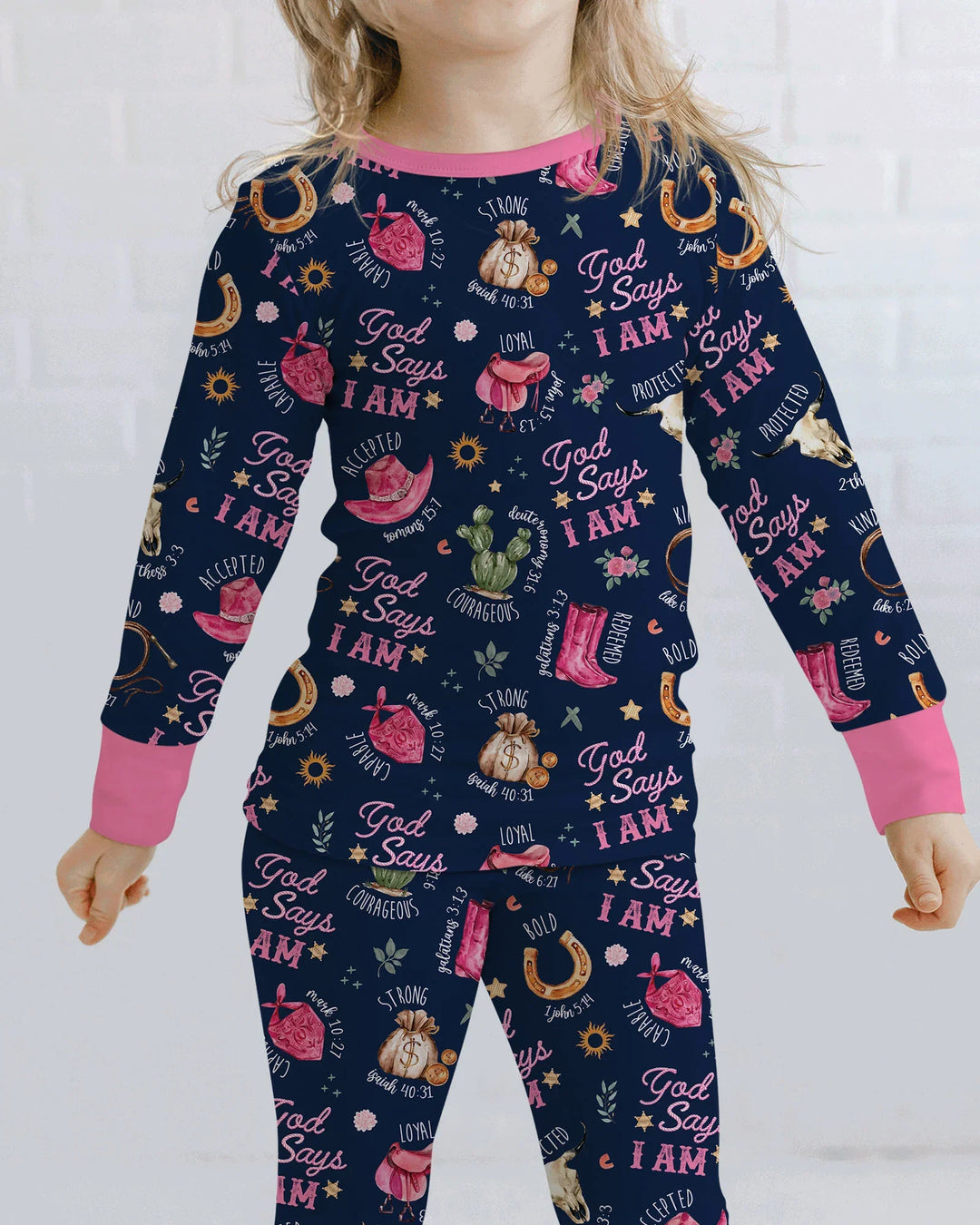 God Says I Am Western Faith Bamboo Two Piece Long Sleeve Pajama Set
