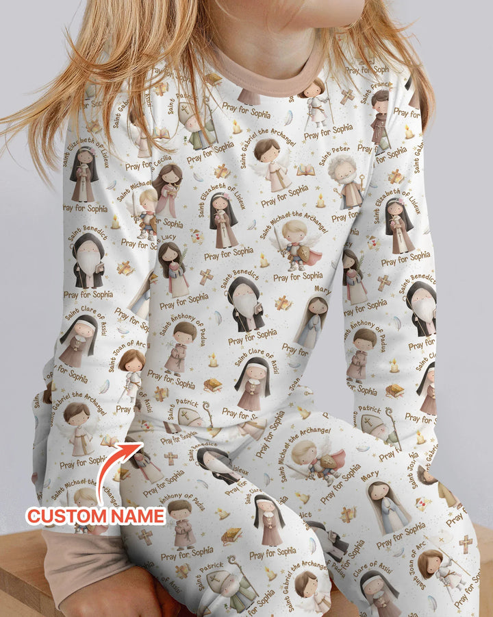 Pray For Me Custom Name Bamboo Two Piece Long Sleeve Pajama Set