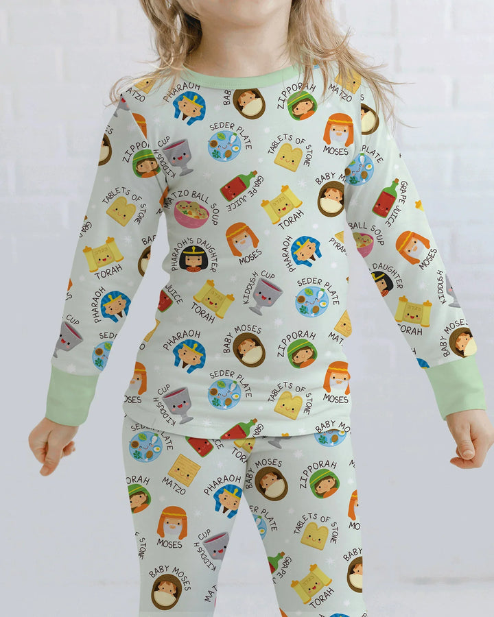 Cute Passover Characters Bamboo Two Piece Long Sleeve Pajama Set