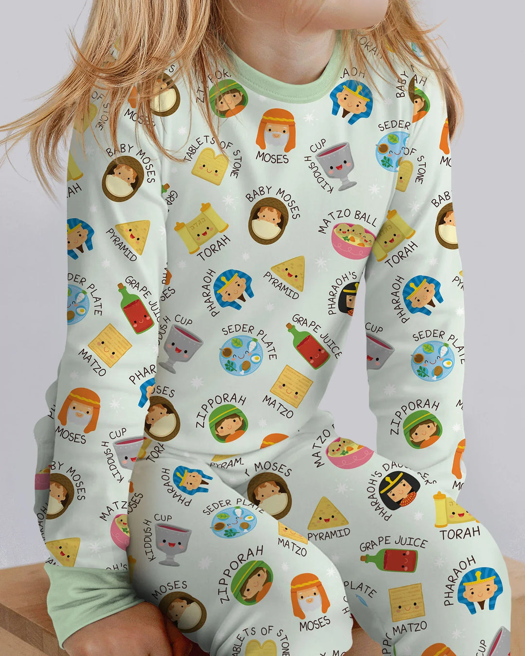 Cute Passover Characters Bamboo Two Piece Long Sleeve Pajama Set