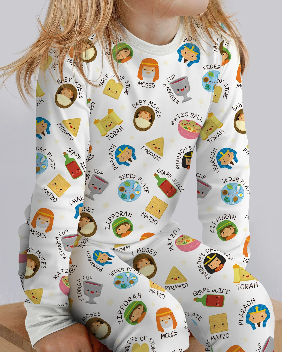 Cute Passover Characters Bamboo Two Piece Long Sleeve Pajama Set