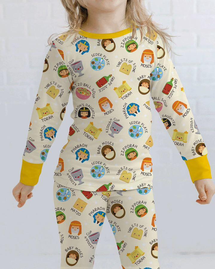 Cute Passover Characters Bamboo Two Piece Long Sleeve Pajama Set