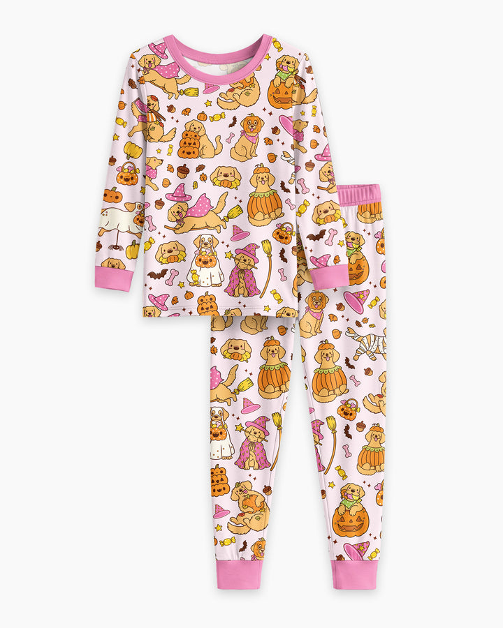 Spooky Golden Pups Bamboo Two Piece Long Sleeve Pajama Set