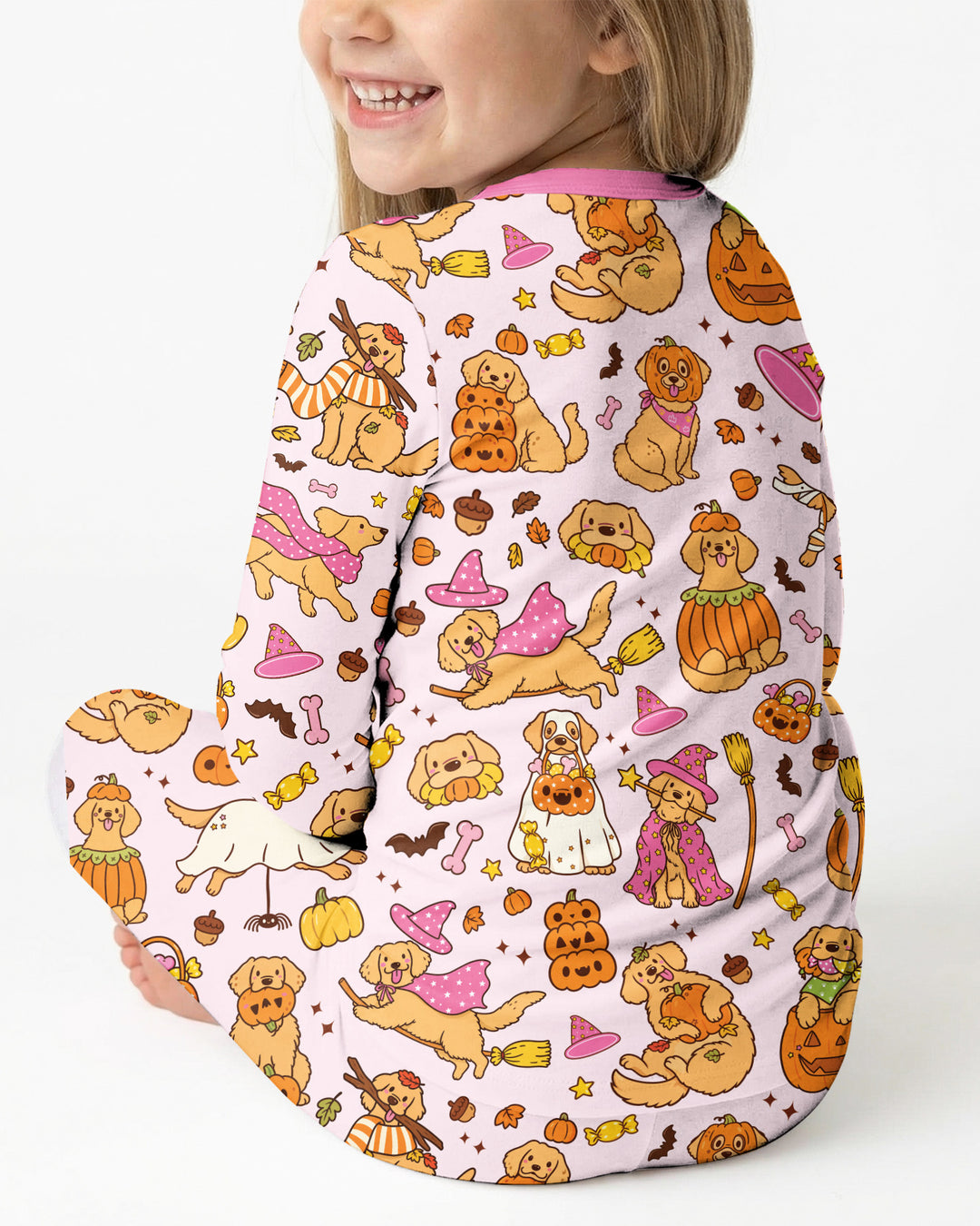 Spooky Golden Pups Bamboo Two Piece Long Sleeve Pajama Set