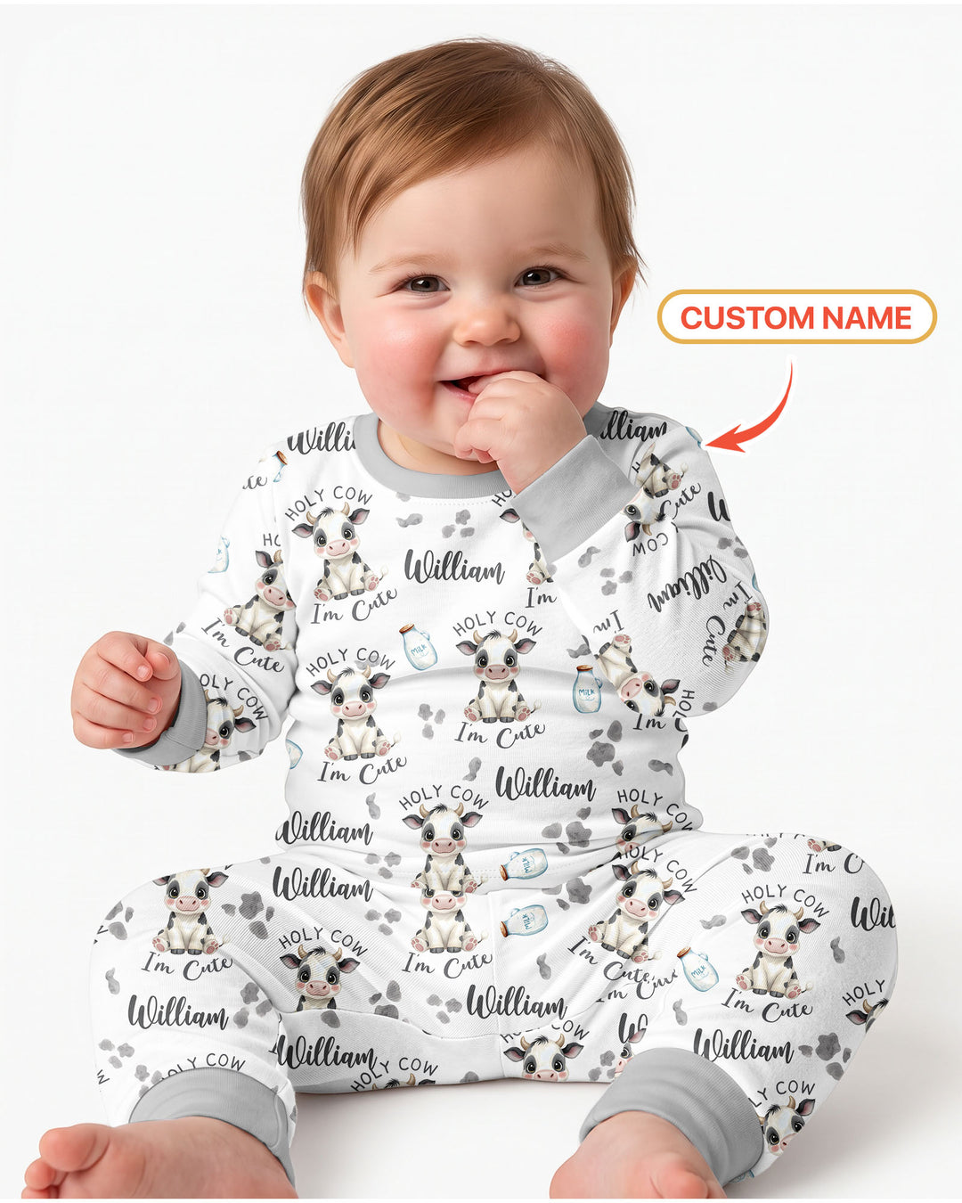 Holy Cow I'm Cute Custom Name Bamboo Two Piece Long Sleeve Pajama Set
