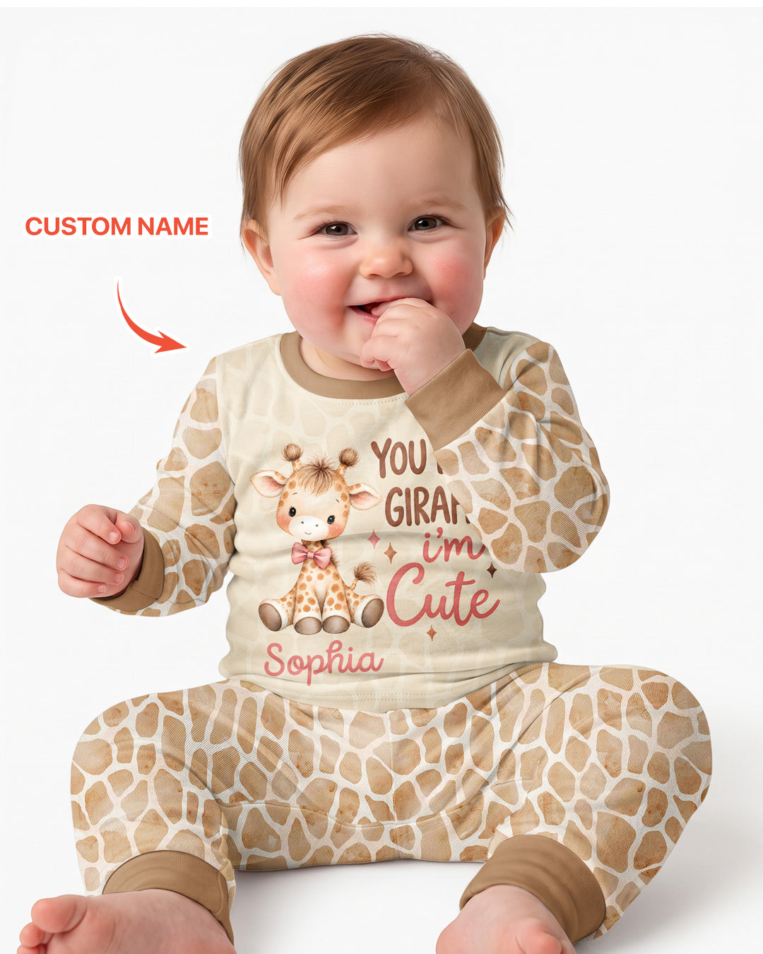 Personalized You Bet Giraffe I'm Cute Bamboo Two Piece Long Sleeve Pajama Set