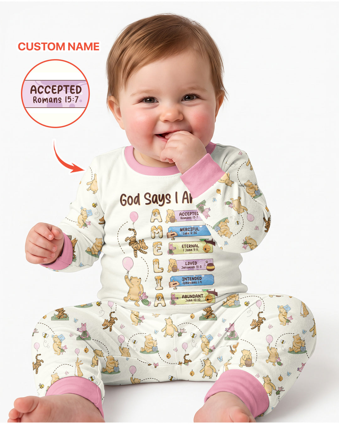 God Says I Am - Blessing Bear Bamboo Two Piece Long Sleeve Pajama Set