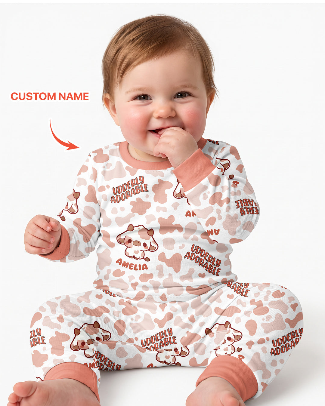 Udderly Adorable Custom Name Bamboo Two Piece Long Sleeve Pajama Set