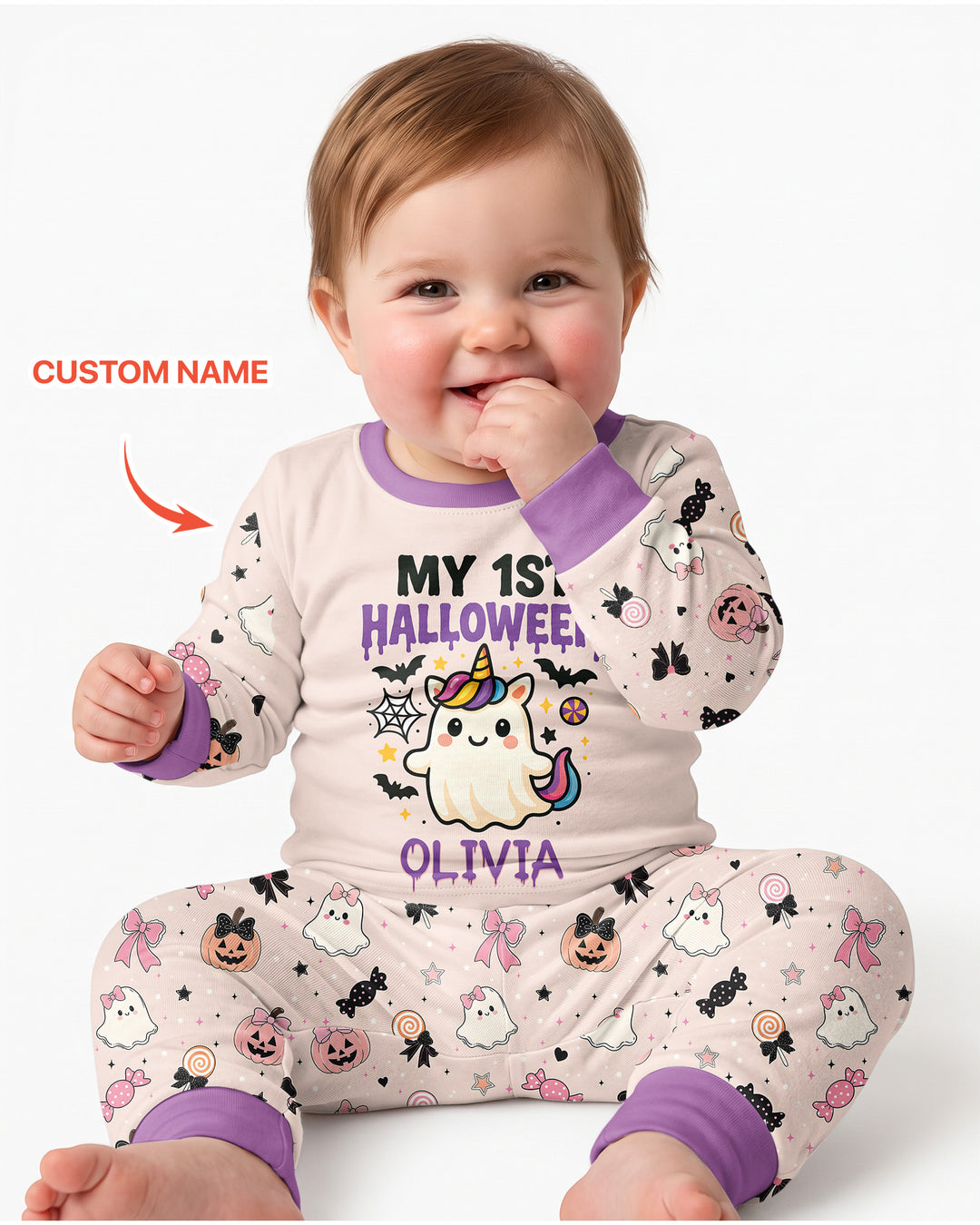 Custom Name Cute Ghost My First Halloween  Bamboo Two Piece Long Sleeve Pajama Set