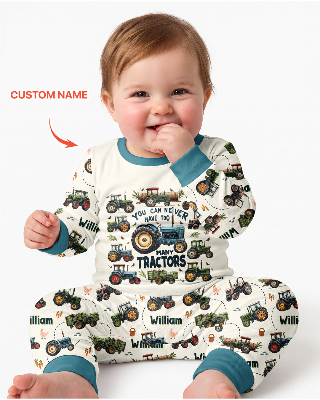You Can Never Have Too Many Tractors Custom Name Bamboo Two Piece Long Sleeve Pajama Set