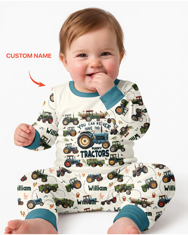You Can Never Have Too Many Tractors Custom Name Bamboo Two Piece Long Sleeve Pajama Set