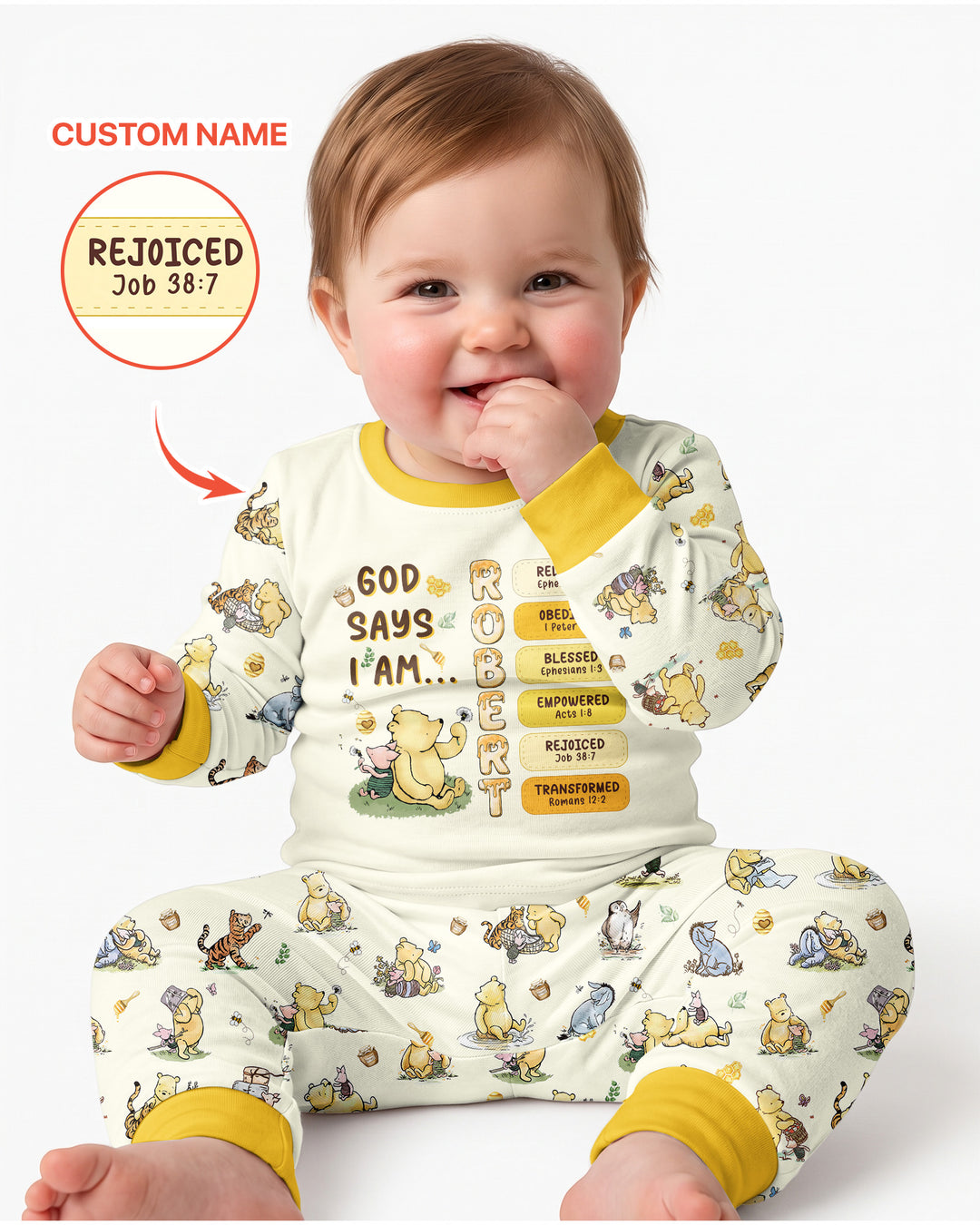 Personalized God Says I Am – Beloved Bear Bamboo Two Piece Long Sleeve Pajama Set