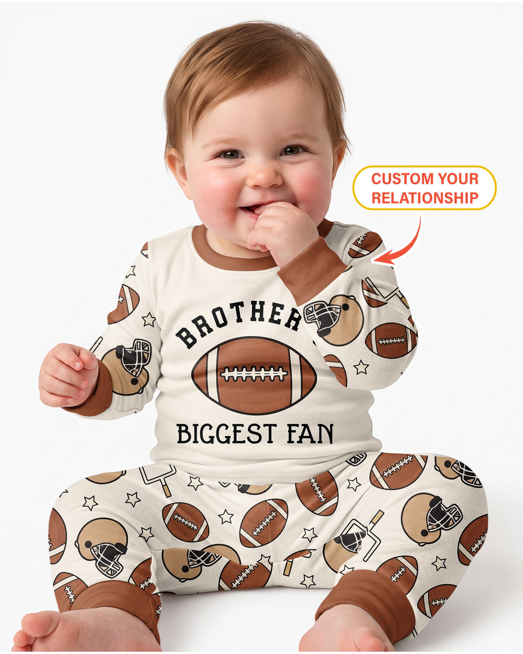 Personalized Football Brother's Biggest Fan Bamboo Two Piece Long Sleeve Pajama Set