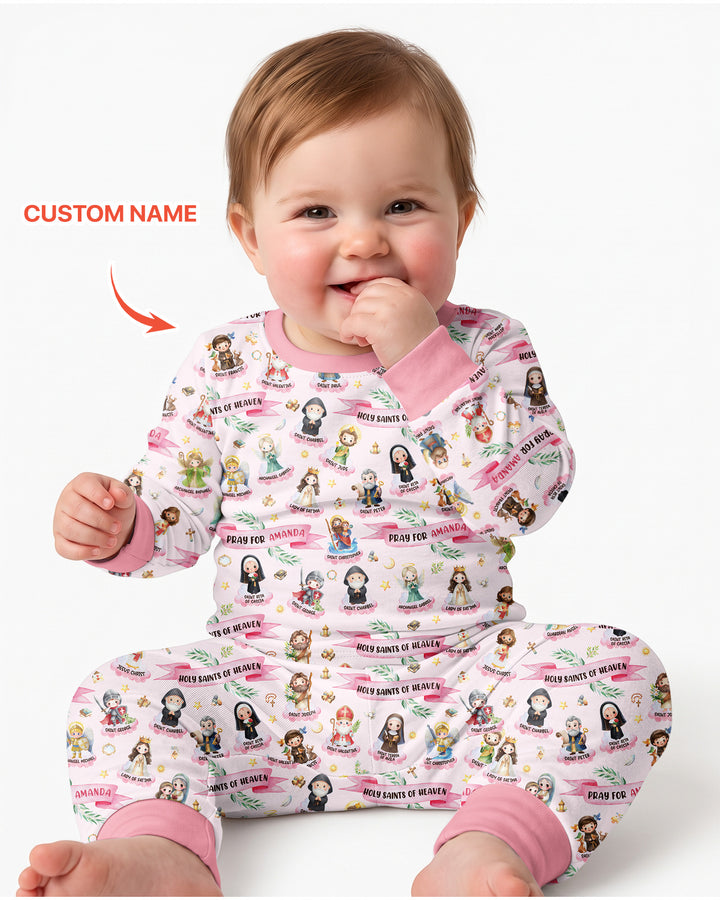 Holy Saints of Heaven Custom Name Bamboo Two Piece Long Sleeve Pajama Set