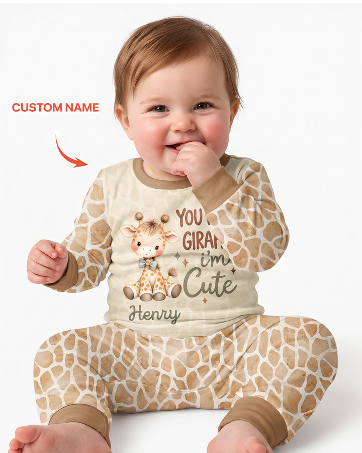 Personalized You Bet Giraffe I'm Cute Bamboo Two Piece Long Sleeve Pajama Set