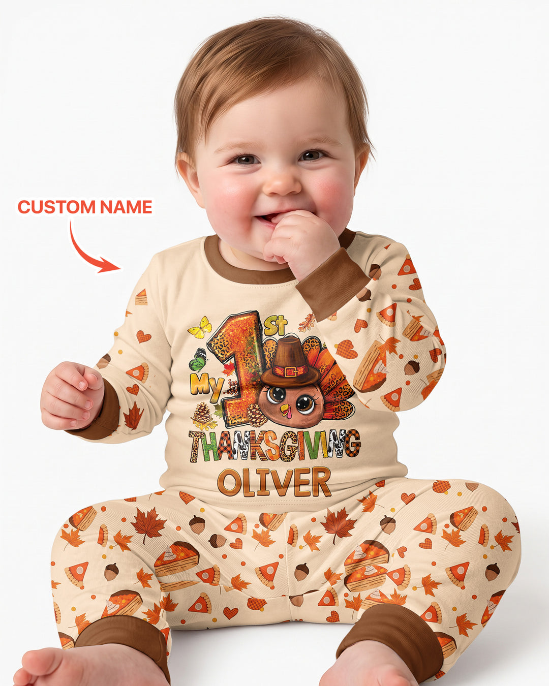Custom Name My First Thanksgiving Bamboo Two Piece Long Sleeve Pajama Set