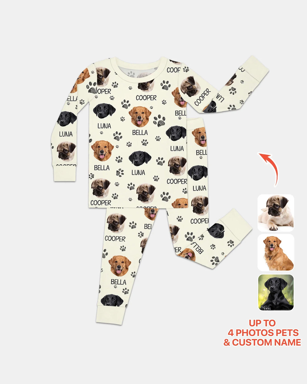 Custom Dog Photo With Paw  Bamboo Two Piece Long Sleeve Pajama Set