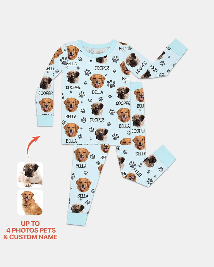 Custom Dog Photo With Paw  Bamboo Two Piece Long Sleeve Pajama Set
