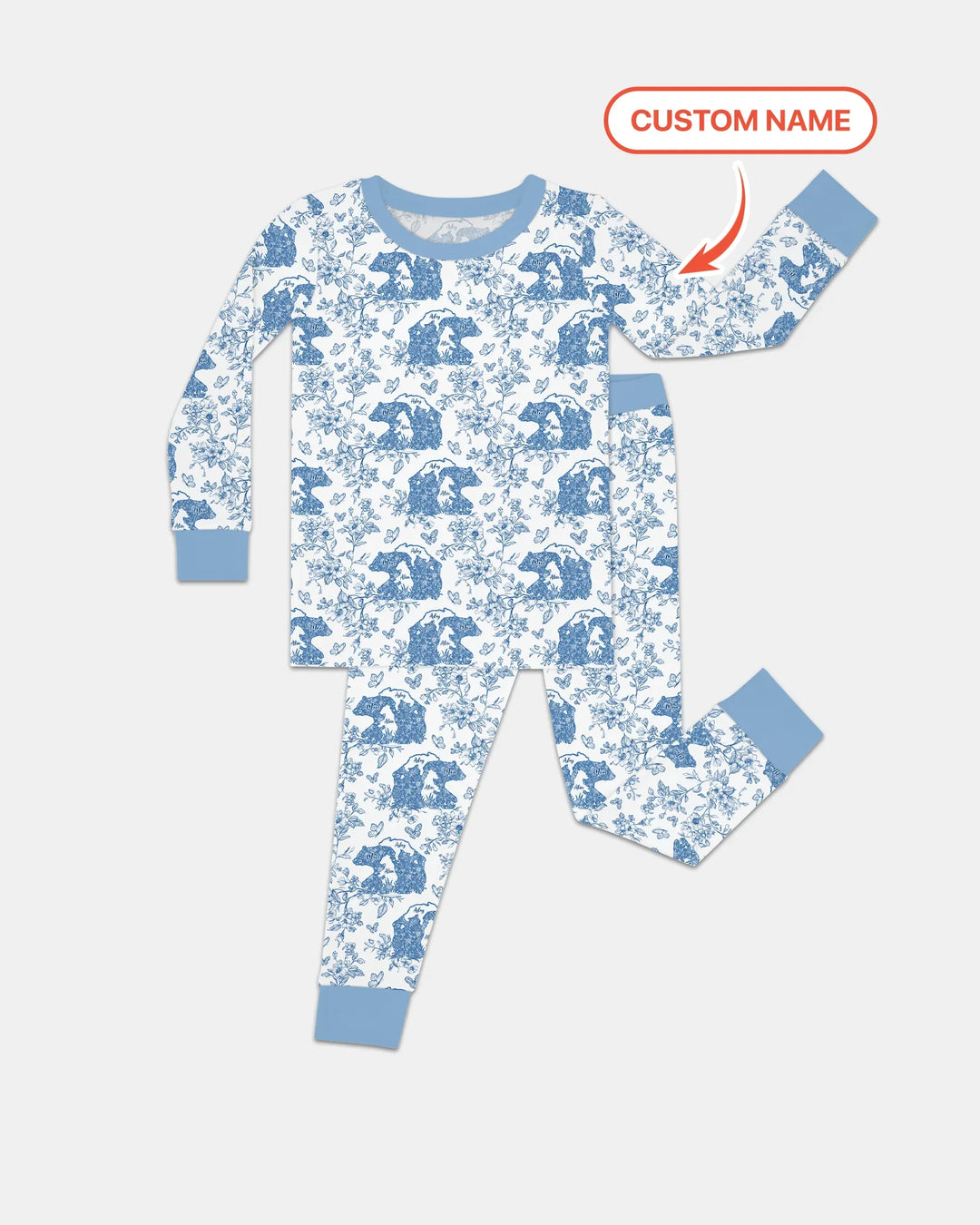 Custom Name Mama Bear Toile Bamboo Two Piece Long Sleeve Pajama Set