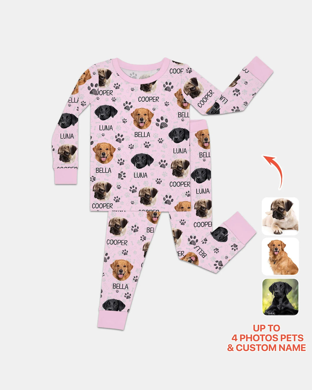 Custom Dog Photo With Paw  Bamboo Two Piece Long Sleeve Pajama Set