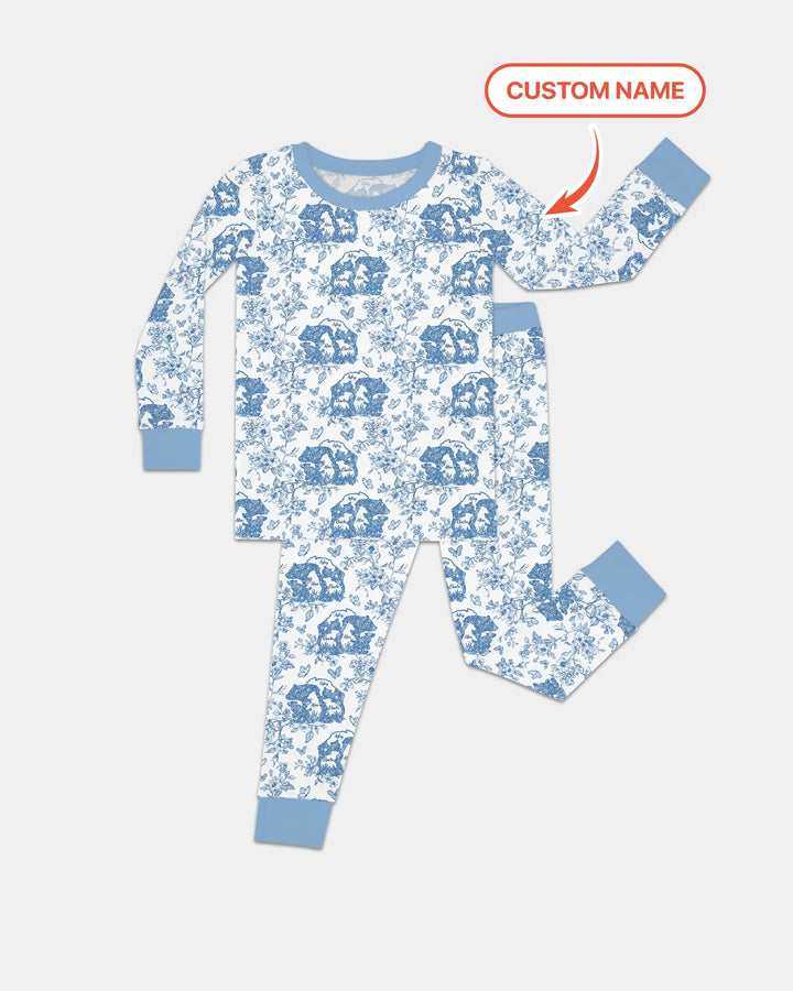 Custom Name Mama Bear Toile Bamboo Two Piece Long Sleeve Pajama Set