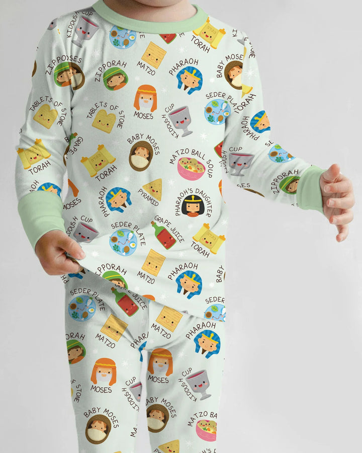 Cute Passover Characters Bamboo Two Piece Long Sleeve Pajama Set