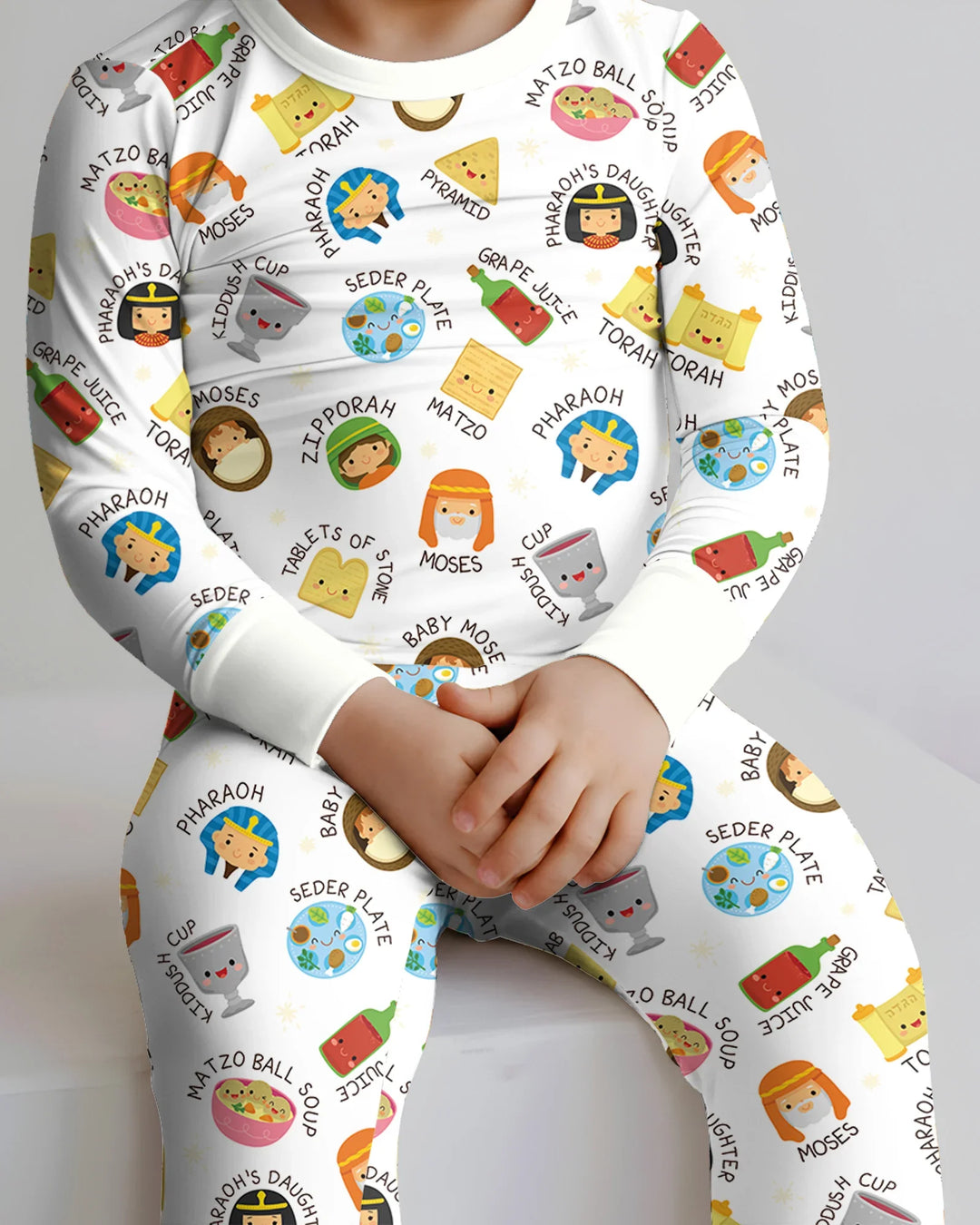 Cute Passover Characters Bamboo Two Piece Long Sleeve Pajama Set
