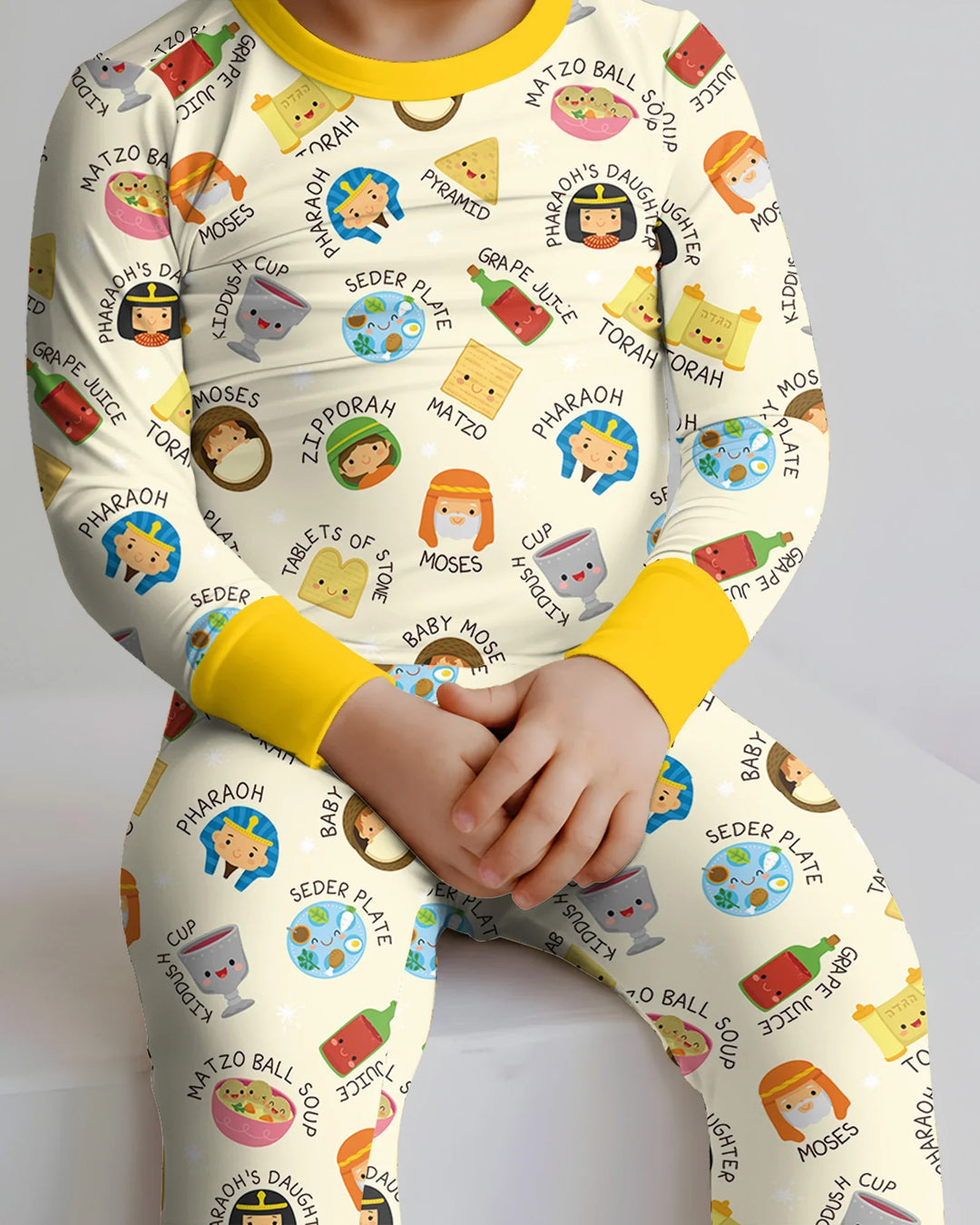Cute Passover Characters Bamboo Two Piece Long Sleeve Pajama Set